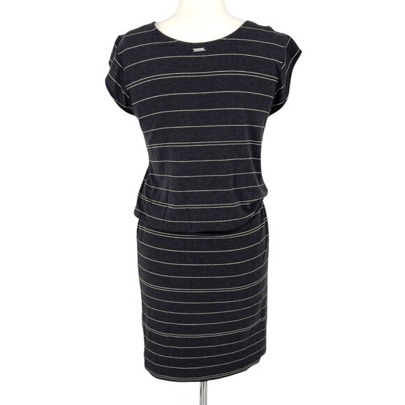 PrAna Striped Janey Foundation Dress Black Charcoal White Tencel Size Medium - Picture 9 of 15